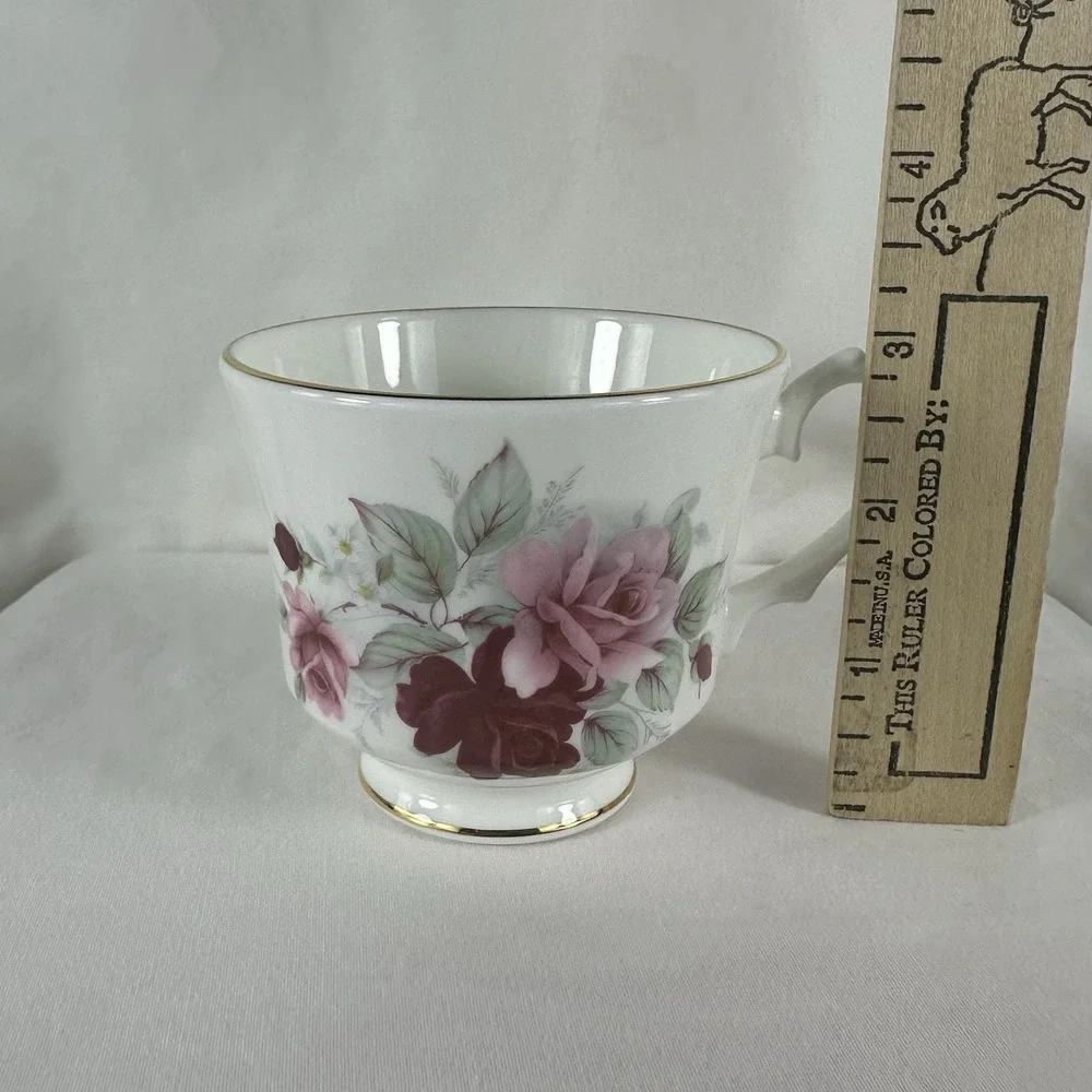 Royal Windsor English Bone China Teacup & Saucer Set Pink Cabbage Rose
